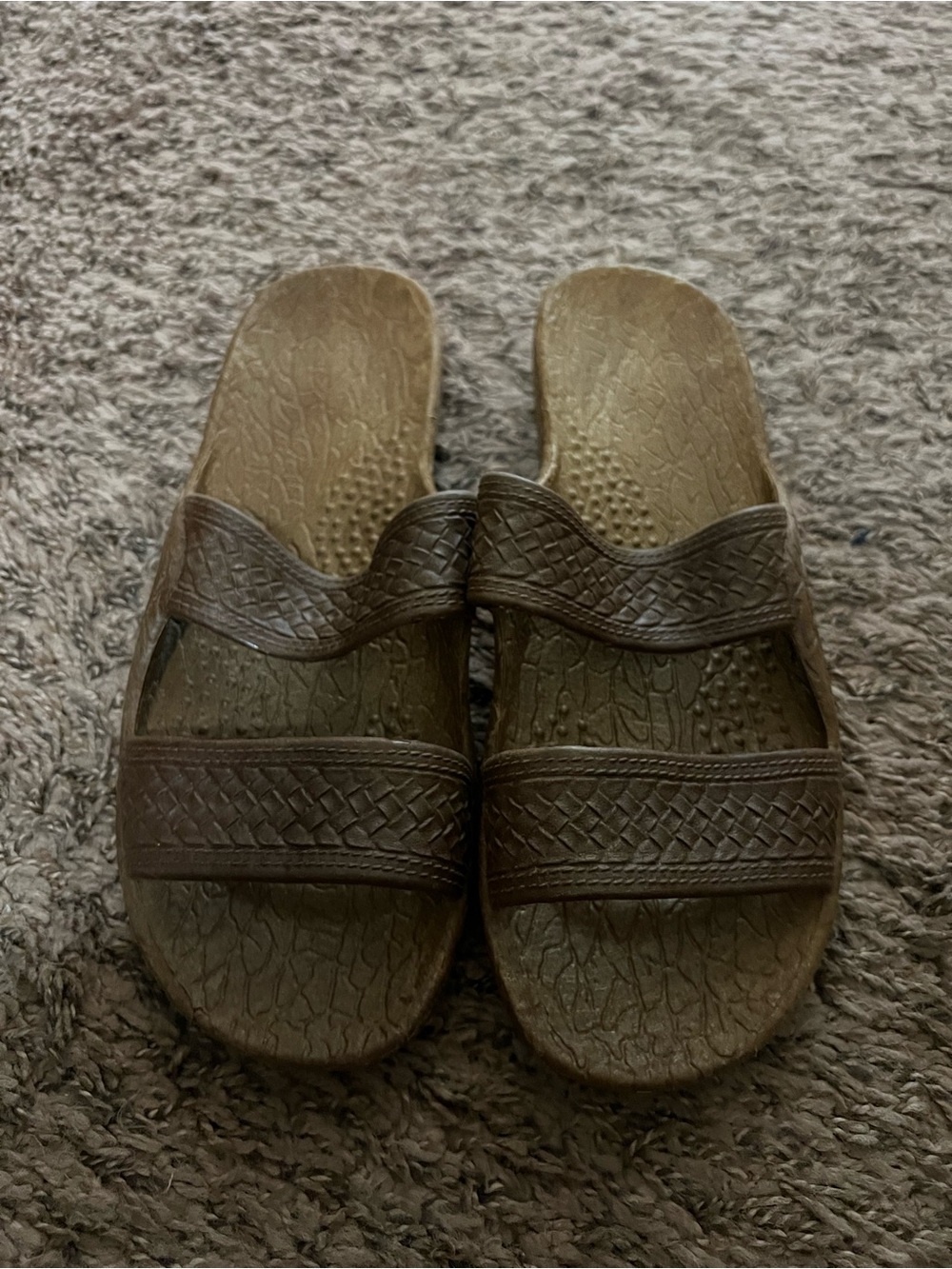 Brown Woven Double-Strap Slide Sandals